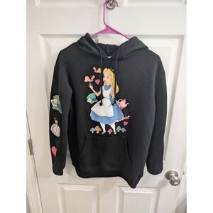 Disney Alice in Wonderland Hoodie Womens  Black Graphic Embroidered - Size M